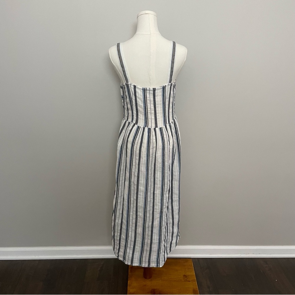Zara Dres Midi Striped Cotton Button Front Pockets Coastal Beach Cottagecore - Picture 7 of 12